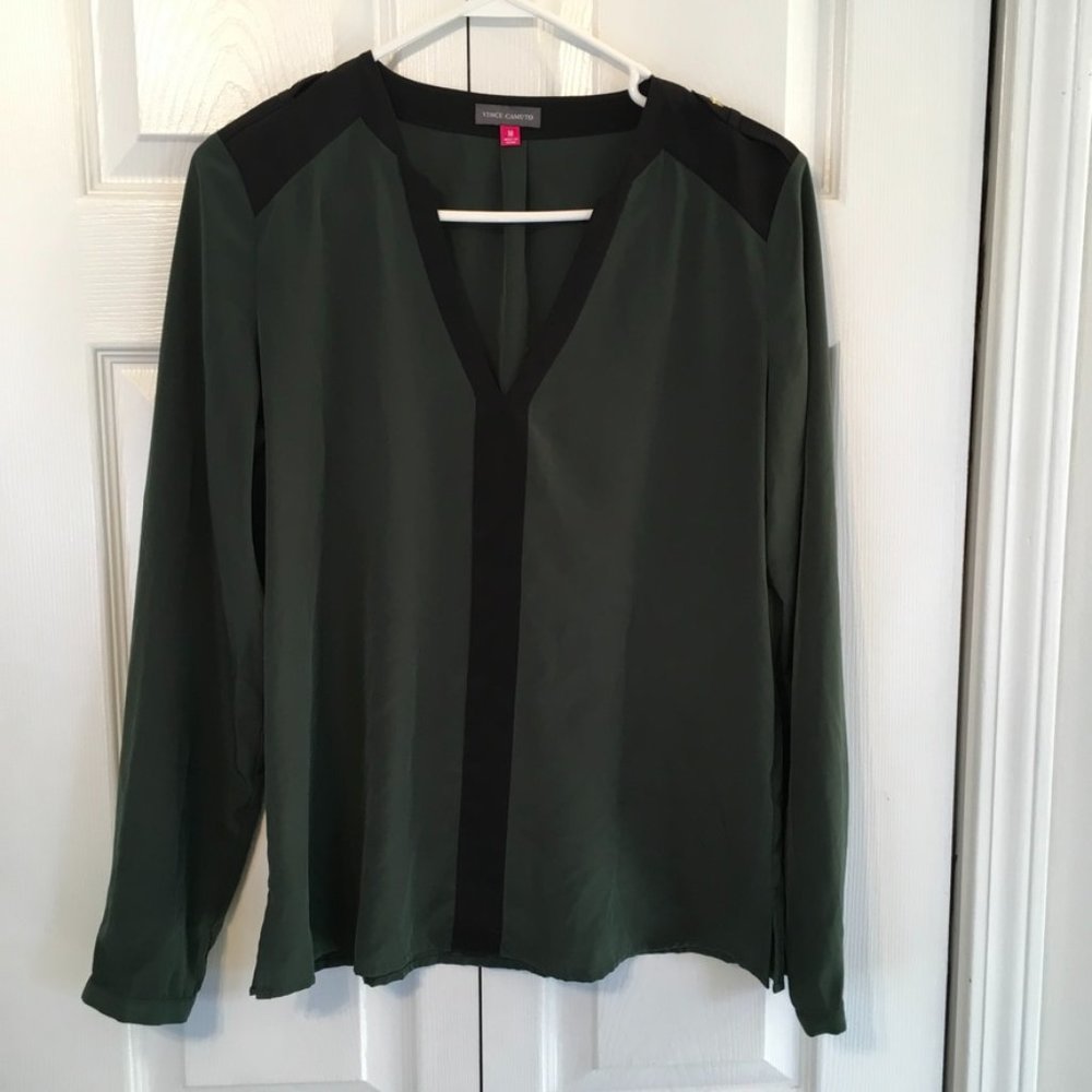 Vince Camuto Forest Green Sheer Blouse